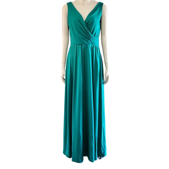 Lilli Diamond Emerald Sleeveless Maxi Dress Womens 4 V Neck Ruched Vintage Retro - Picture 1 of 8